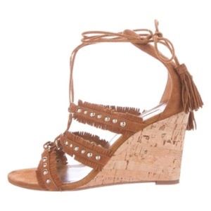 Aquazzura Tulum Brown suede fringe tassel sandals